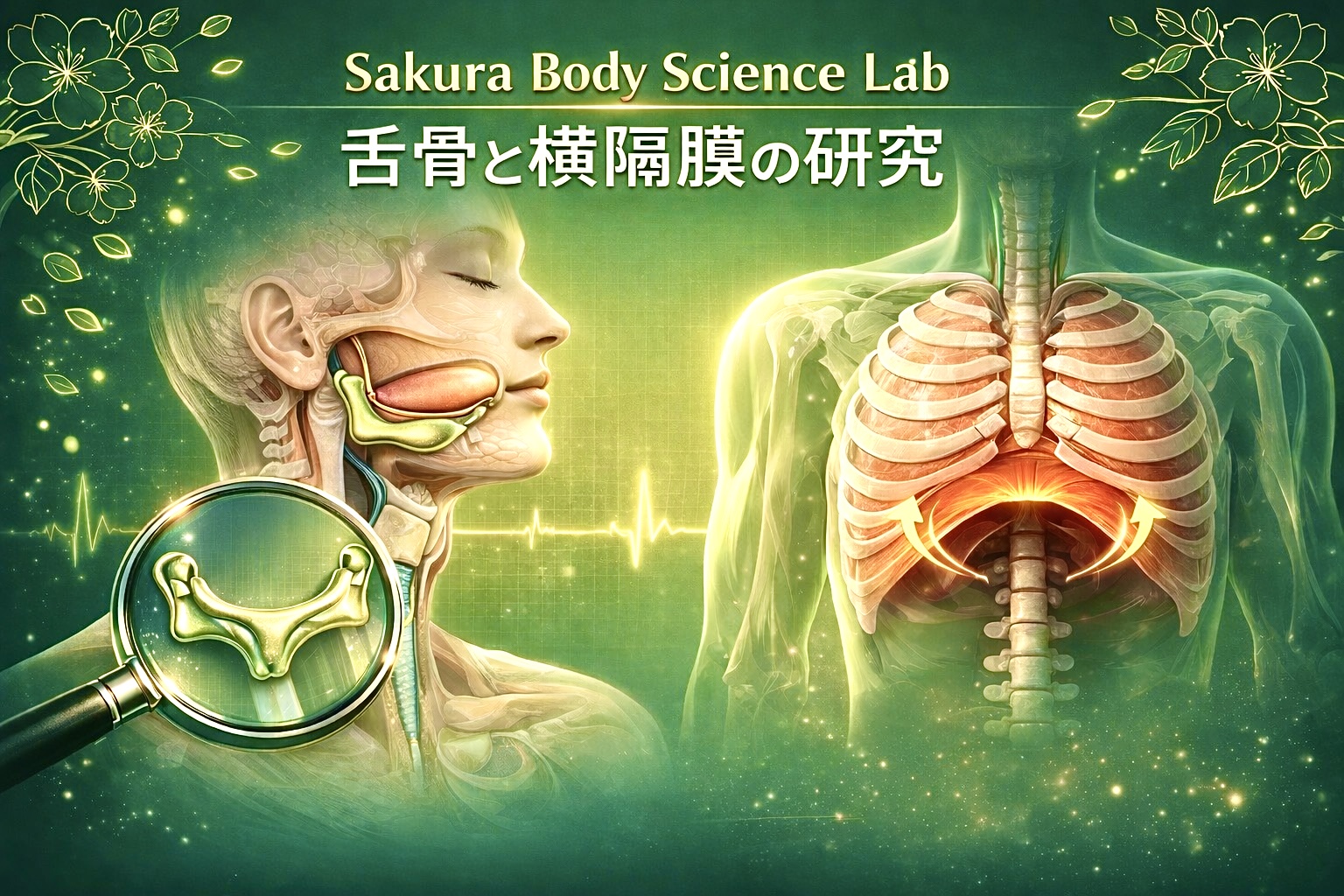 舌骨と横隔膜のつながりを示すイメージ