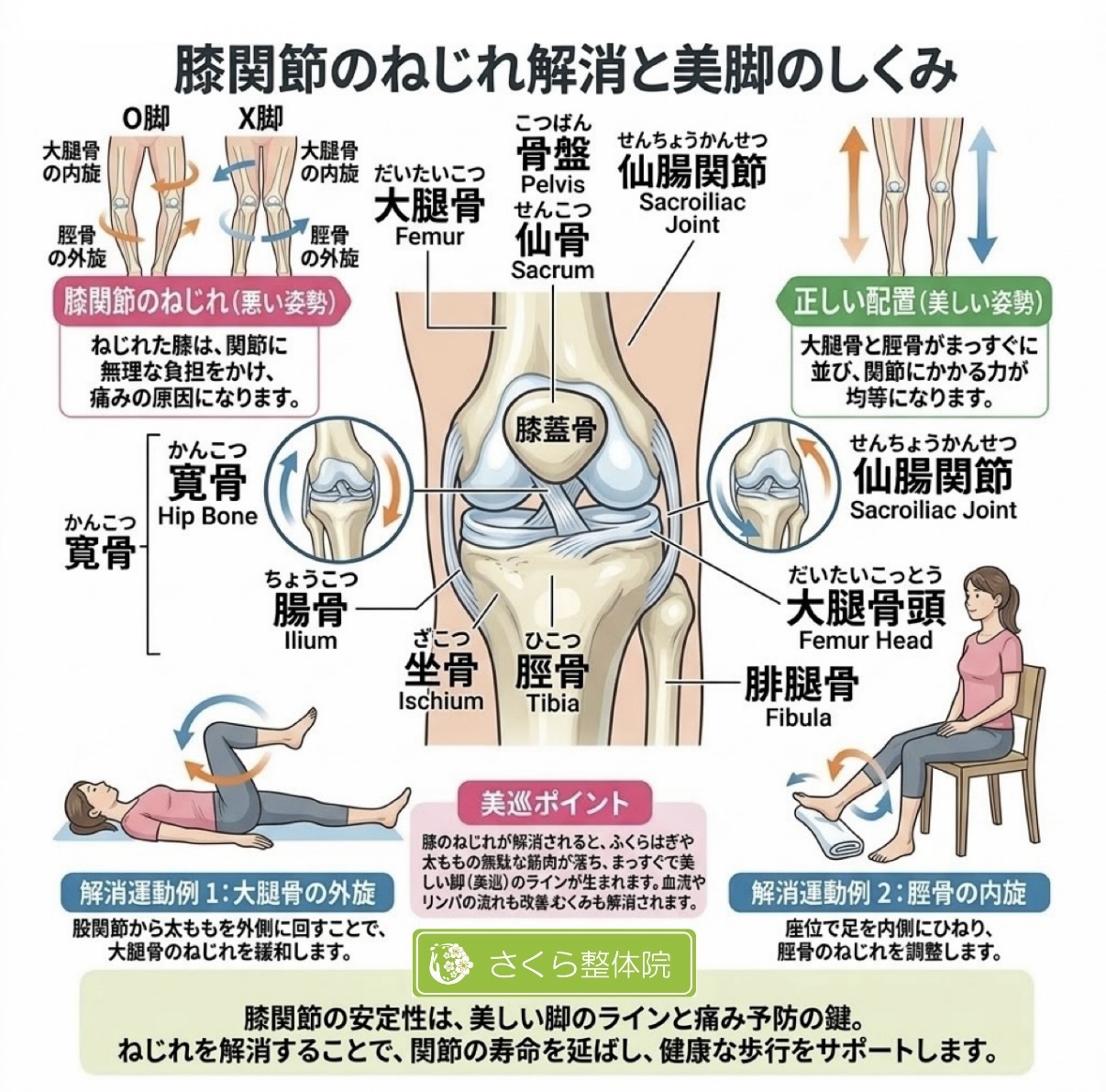 奈良市 さくら整体院 膝関節と美脚のしくみ