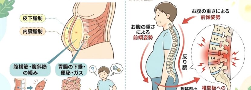 ぽっこりお腹と腰痛