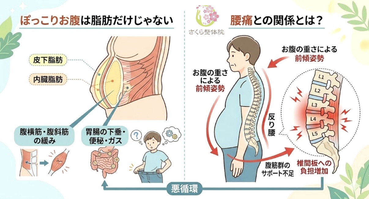 ぽっこりお腹と腰痛