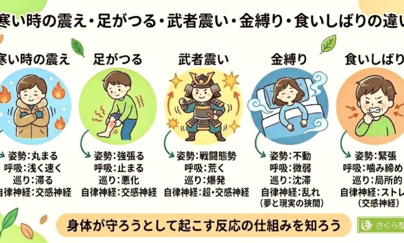 寒い時の震え・足がつる・武者震い・金縛り・食いしばりの違い